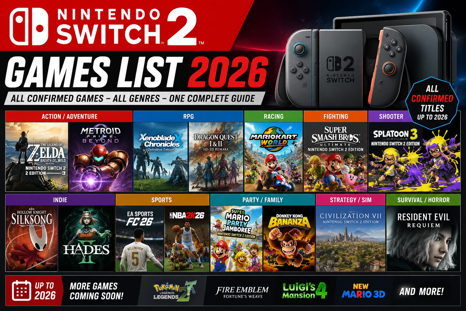 Nintendo Switch 2 Games List 2026 รวมเกมที่ยืนยันแล้วครบทุกประเภท